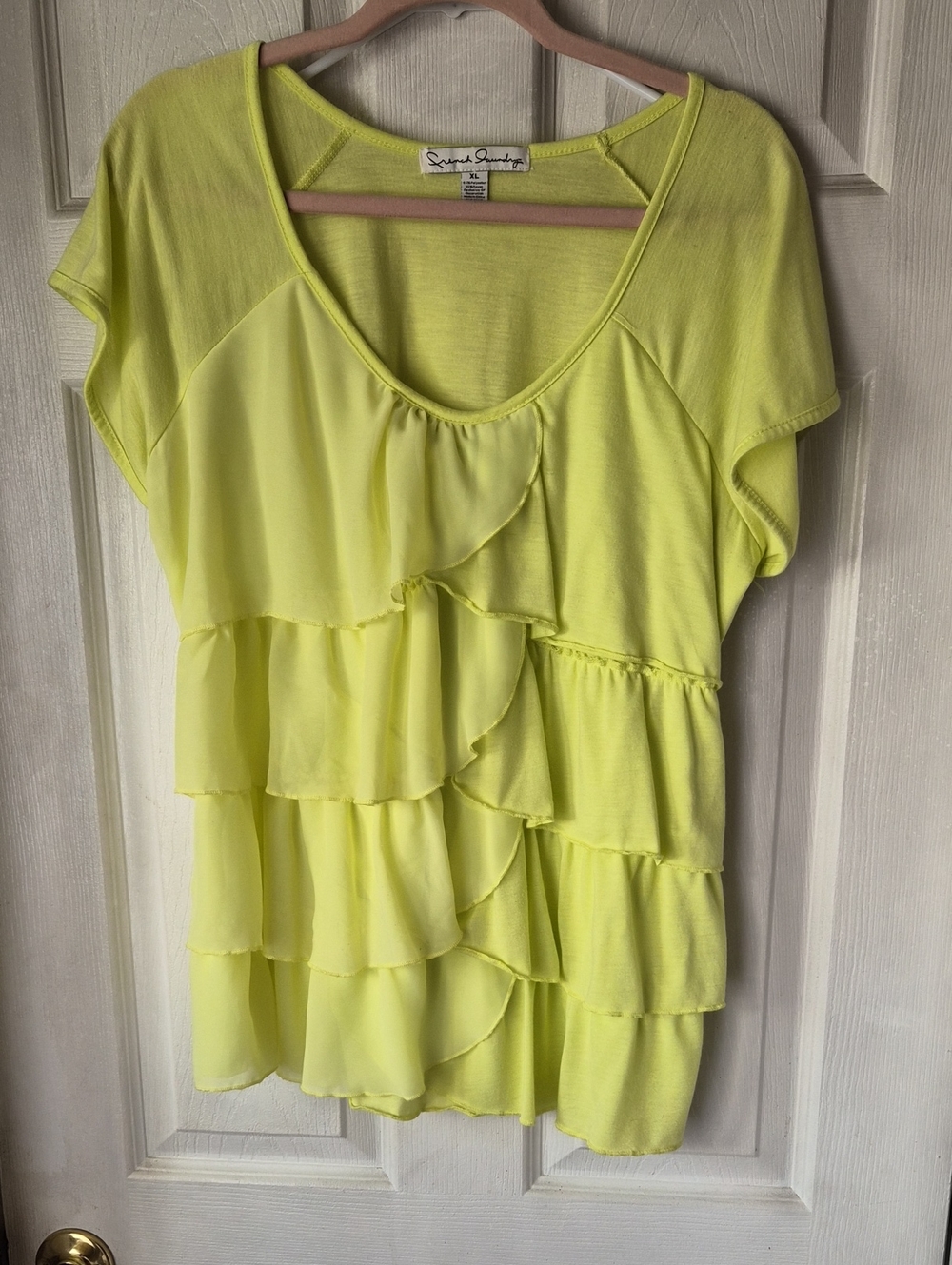 French Laundry Neon Yellow Layered Ruffle Scoop Neck Top